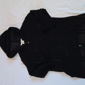 Misook Womens Mesh Hoodie Top Black 3/4 Sleeve Size M Zipper Hood